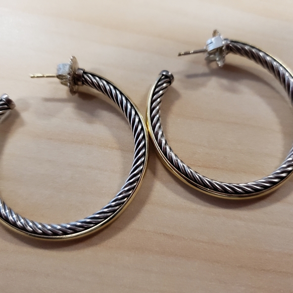 David Yurman 925 & 18k Gold Large Hoop Earrings - Picture 12 of 12